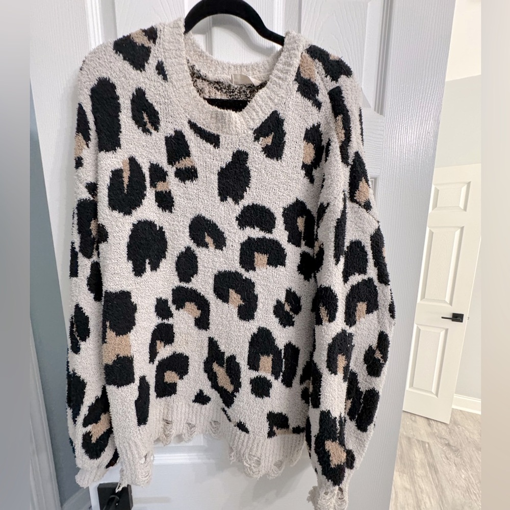 Altar’d state leopard distressed sweater